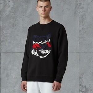 Maison kitsune big Fox embroidered crew sweatshirt men’s size small black grunge